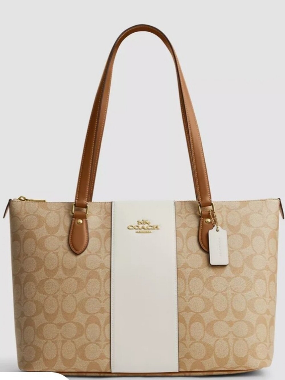 Coach Gallery Tote Bag in Signature Canvas with a central white stripe